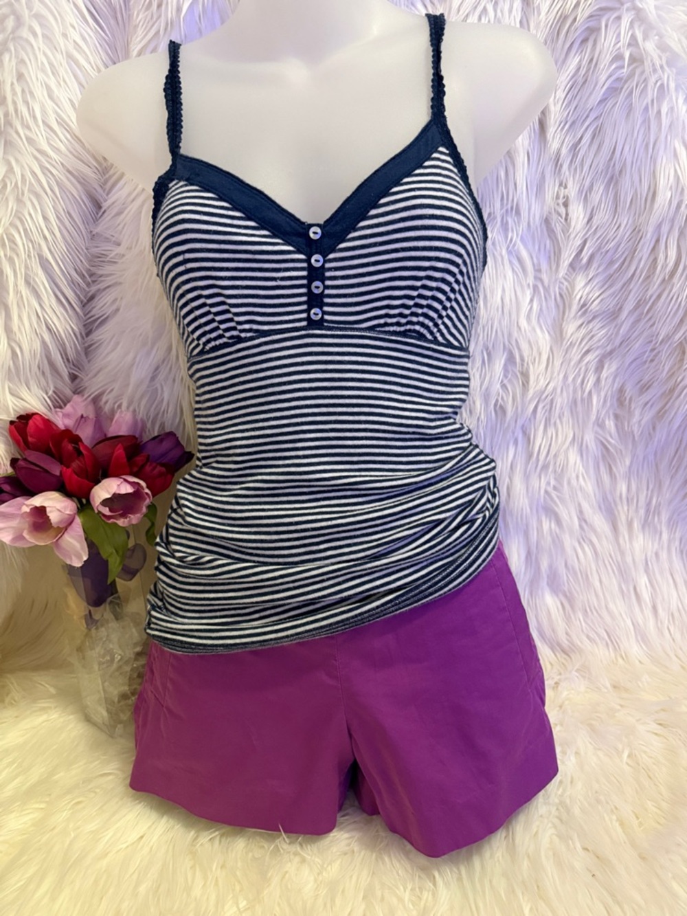 Abercrombie & Fitch Navy and White Striped Cami